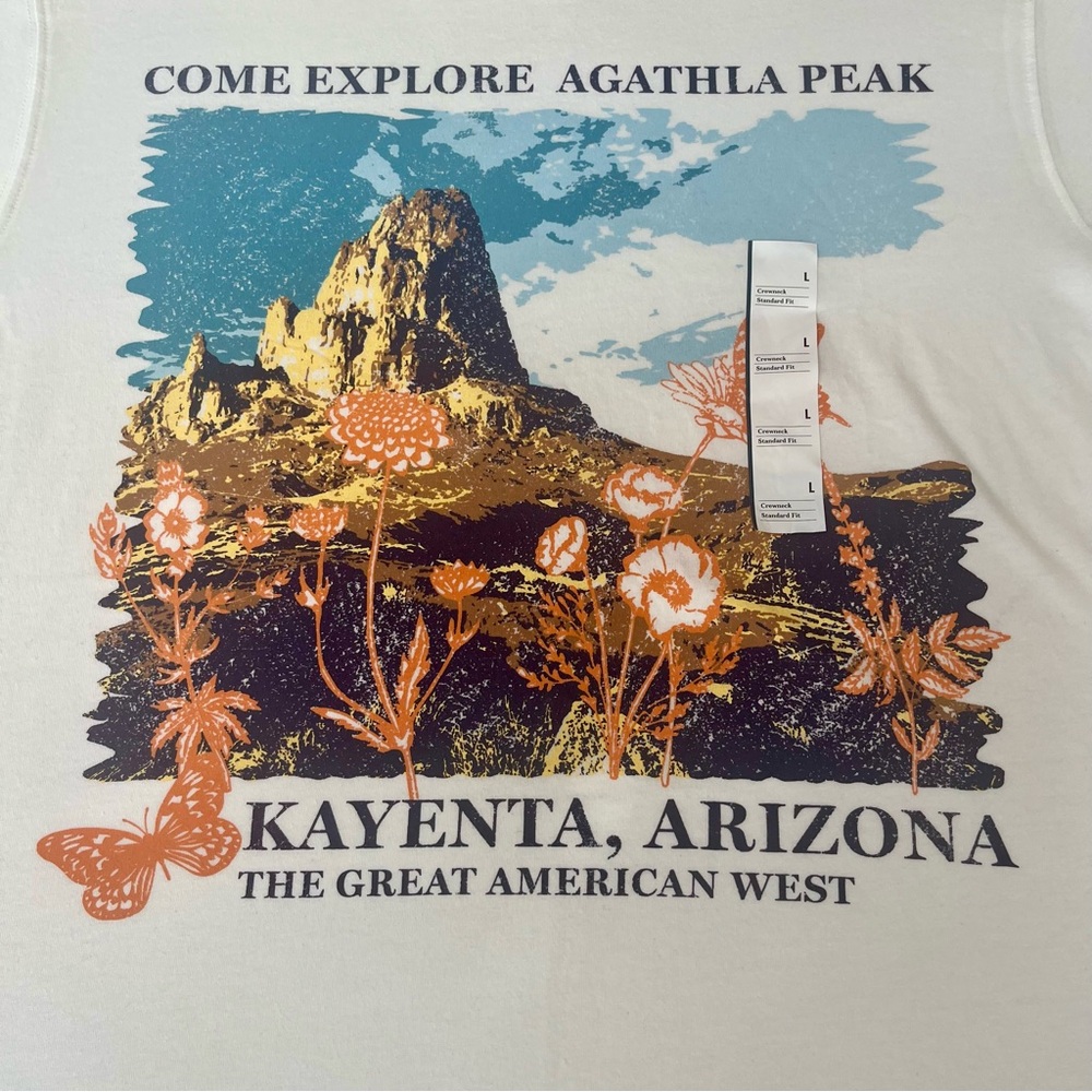 White Graphic T-Shirt with Agathla Peak Design, Men's Fit - Picture 2 of 8